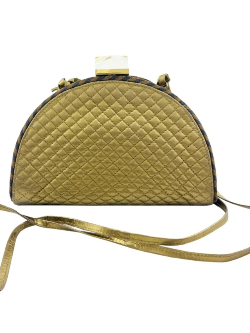 1990's Bottega Veneta Gold Quilted Clutch with Lucite Clasp